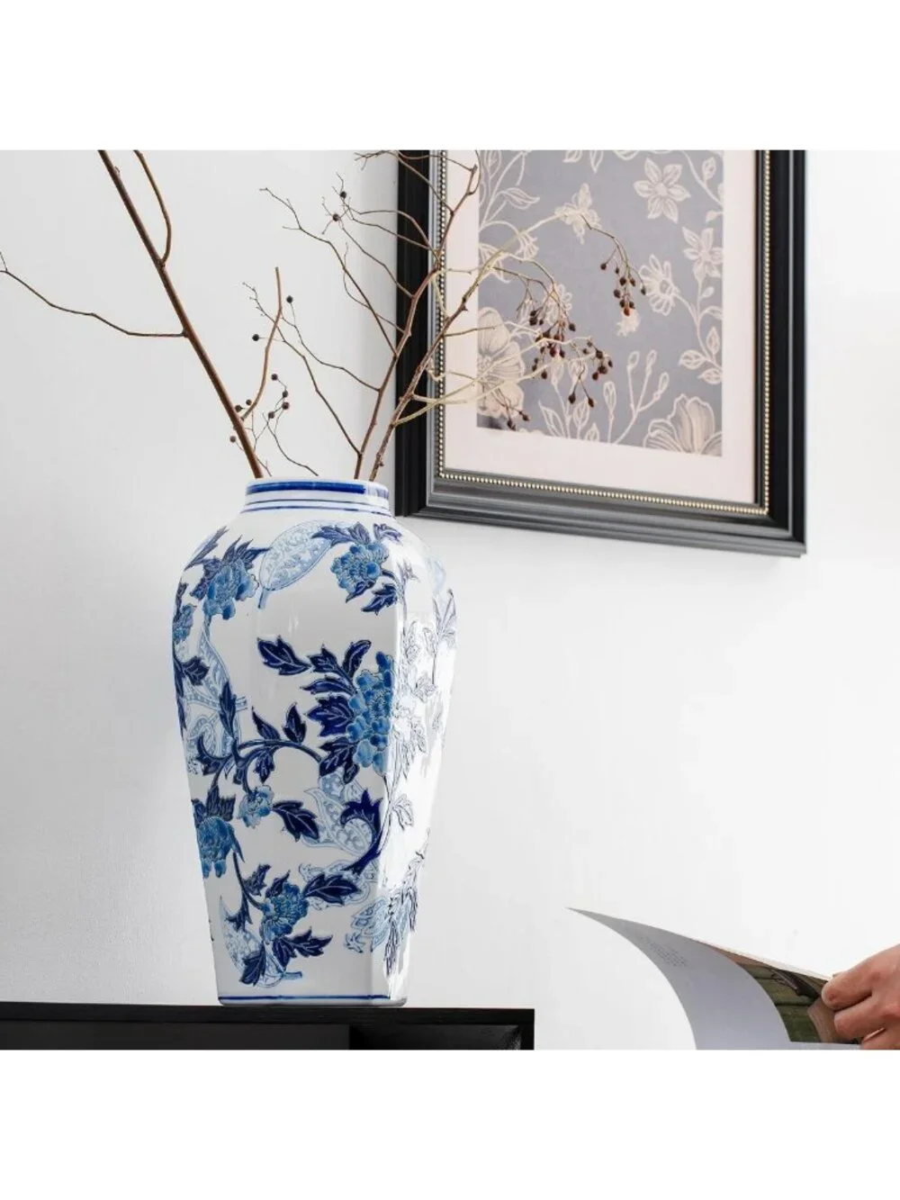 Hand-Painted Floral Chinoiserie Vase 14.6